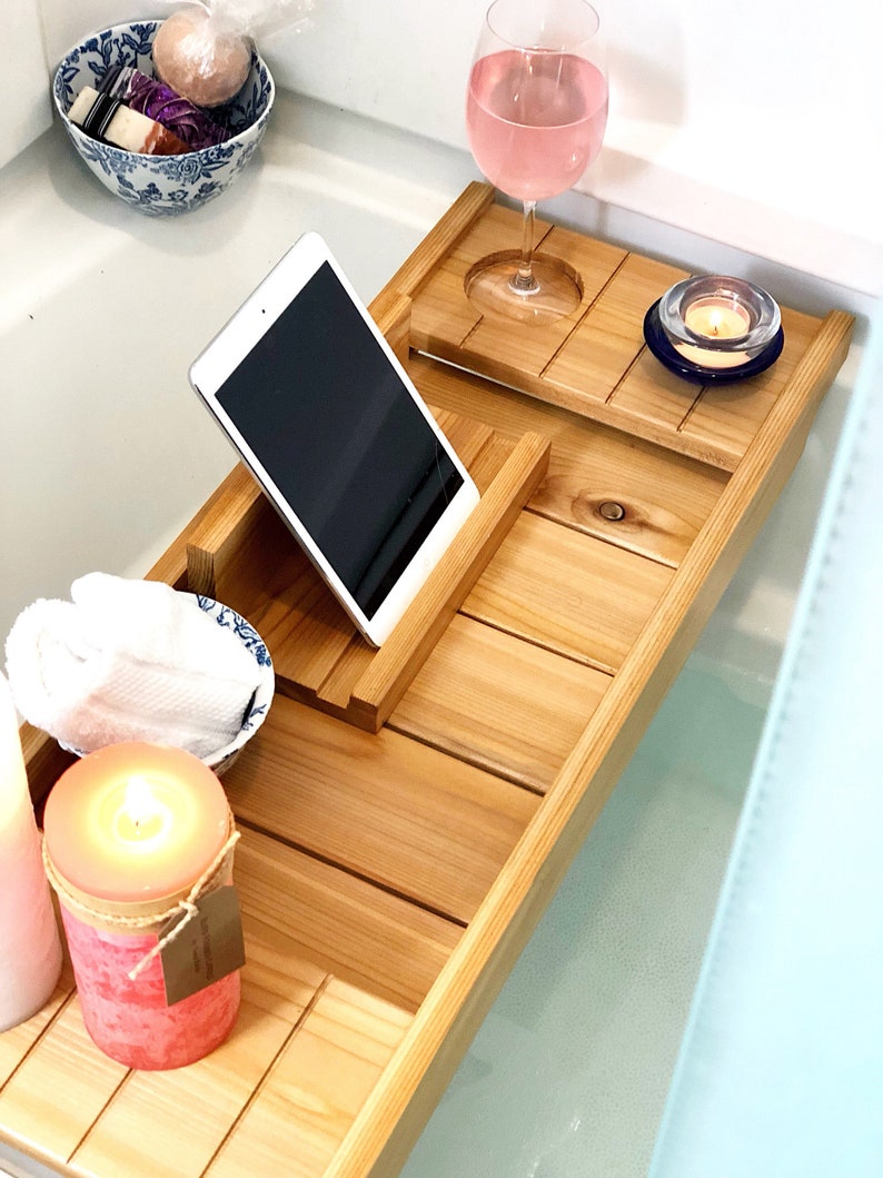 Cedar Bath Tray with Wine Holder Bath Caddy Bath Tray with Etsy