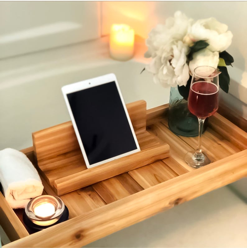 Cedar Bath Tray Bath Caddy Bath Tray with IPad Holder Etsy