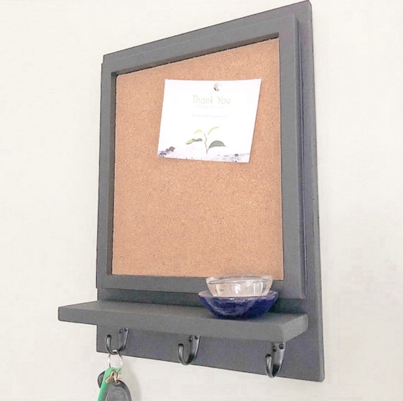 Cork Board Framed Cork Board with Shelf and Hooks Bulletin Etsy