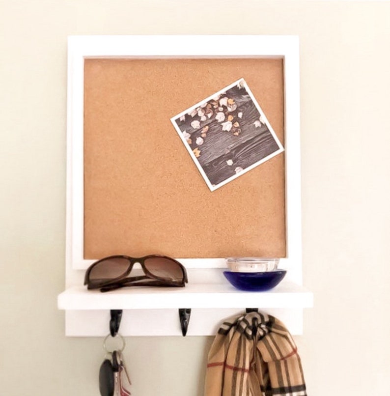 Cork Board Framed Cork Board with Shelf and Hooks Bulletin Etsy