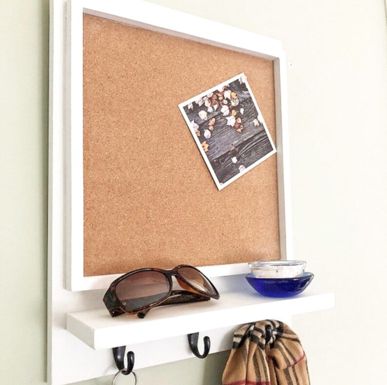 Cork Board Framed Cork Board with Shelf and Hooks Bulletin Etsy