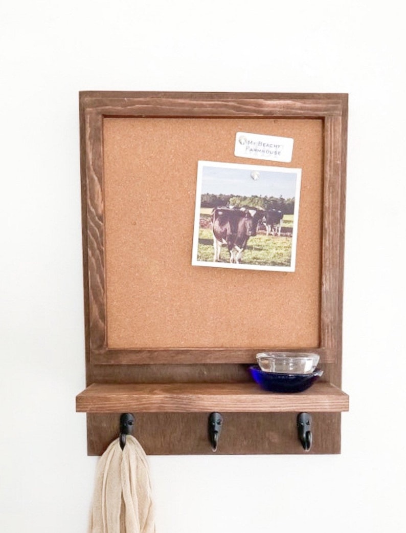 Cork Board Framed Cork Board with Shelf and Hooks Bulletin Etsy