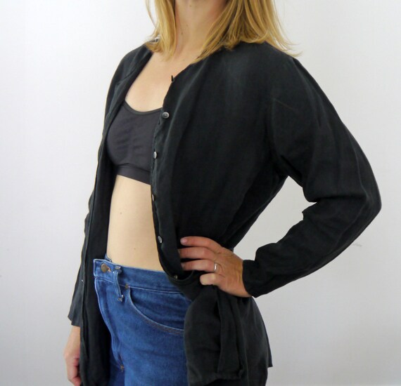 100% Linen Top // Collarless Linen Button Down Blo