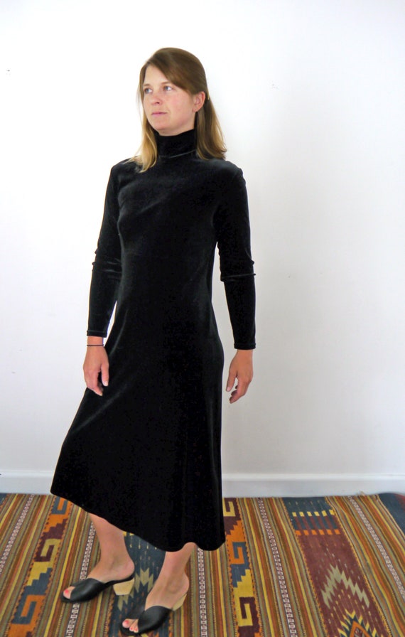 Velvet Turtleneck Dress // Long Sleeve Midi Velvet