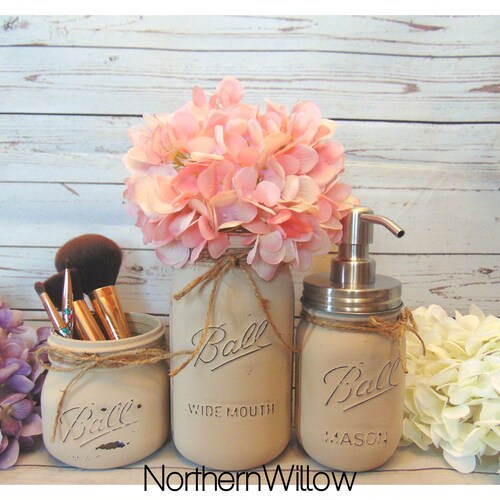 Mason Jar Bathroom Set Mason Jar Bathroom Organizer Painted Etsy