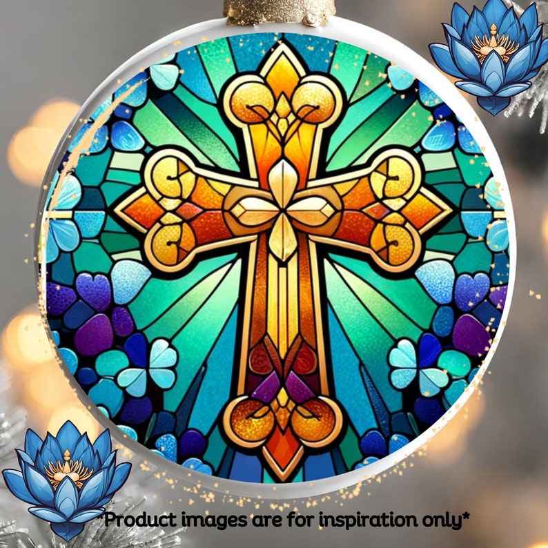 Set of 4 Vibrant Stained Glass Cross Patterns Distinctive and Detailed