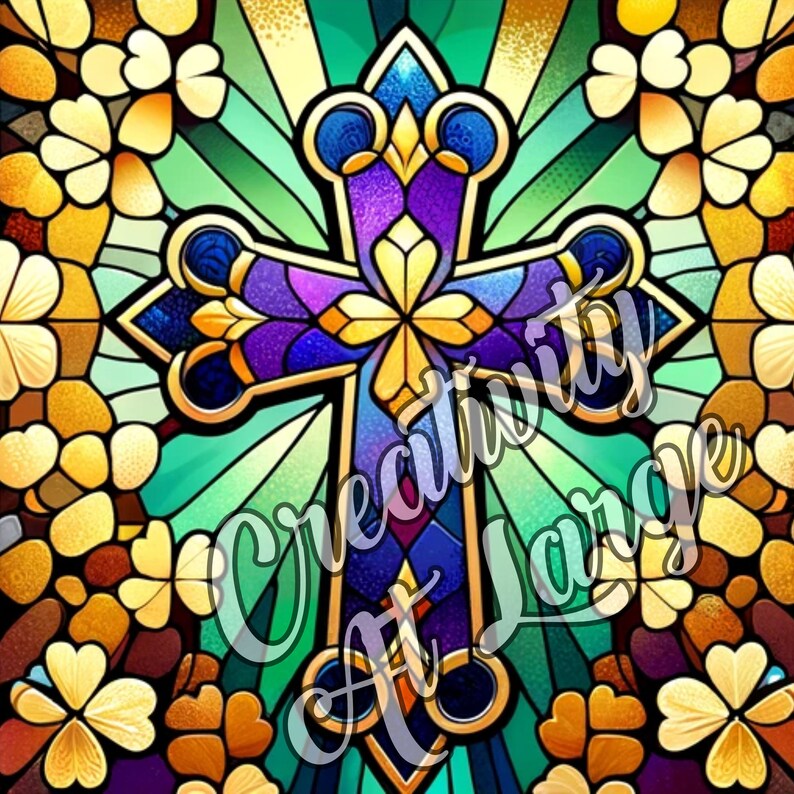 Set of 4 Vibrant Stained Glass Cross Patterns Distinctive and Detailed