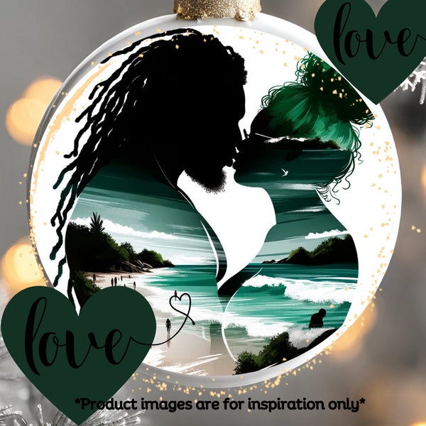 Romantic Beach Double Exposure Art - African American Couple Silhouette, 4 SVG Images | DOWNLOAD NOW