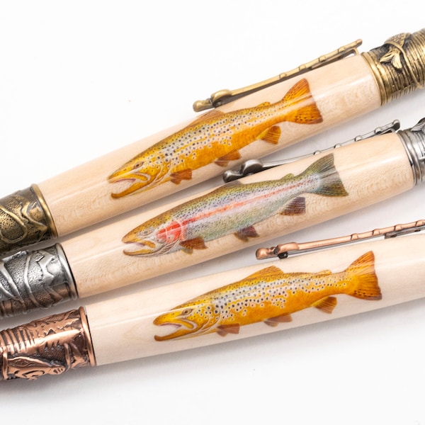 Fly Fishing Curly Maple Trout Ballpoint Gift Pen