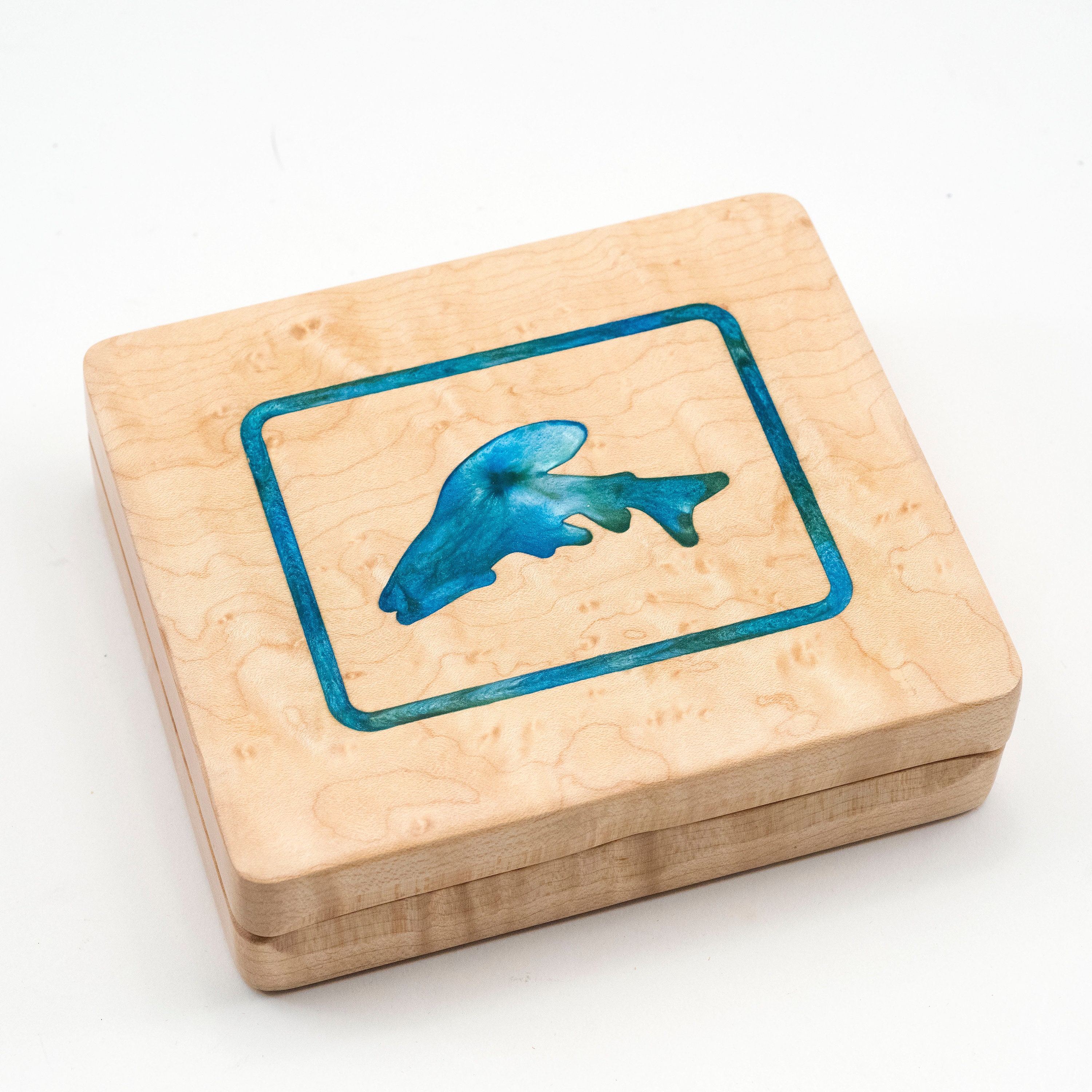 Curly Maple Wooden Fly Fishing Box With Grayling Inlay
