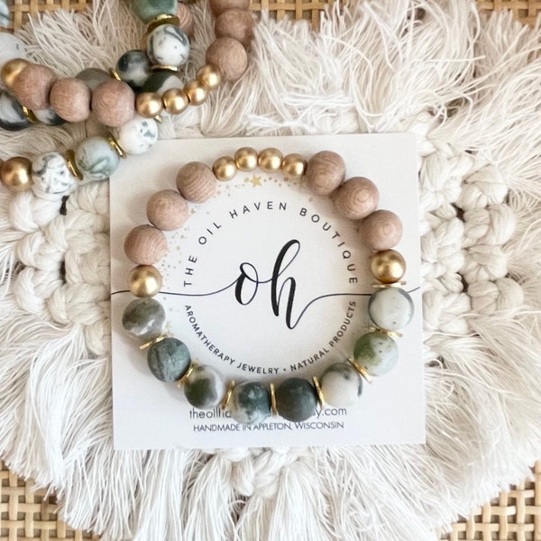 Fall Ocean Agate Diffuser Bracelet ~ Essential Oil ~ Aromatherapy ~ Gemstone Bracelet ~ Travel Essentials ~ Bridesmaids ~ Boho ~ Gifts