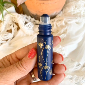 Gold Botanical Printed Gemstone Roller Bottles ~ Essential Oil ~ Aromatherapy ~ Holistic ~ Travel ~ Natural Perfume ~ Bridal Favors ~ Boho