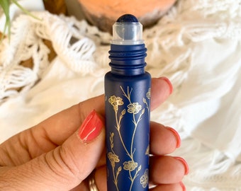 Gold Botanical Printed Gemstone Roller Bottles ~ Essential Oil ~ Aromatherapy ~ Holistic ~ Travel ~ Natural Perfume ~ Bridal Favors ~ Boho