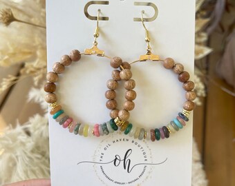 Fall Gemstone Hoop Earrings ~ Essential Oil Accessory ~ Boho Earrings ~ Aromatherapy Earrings ~ Gift for her ~ Boho Jewelry ~ Earring Hoops