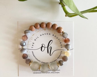Botswana Gemstone Diffuser Bracelet, Essential Oil Aromatherapy Jewelry