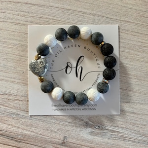 Lava Stone Diffuser Bracelet: Spectrolite & Vintage Heart