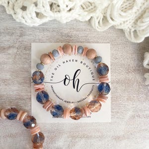 Water Blush Shell Czech Bead Diffuser Bracelet, Aromatherapy Essential Oil Jewelry, Beach Jewelry, Boho Bracelet, 18k, Stretch Bracelet Gift