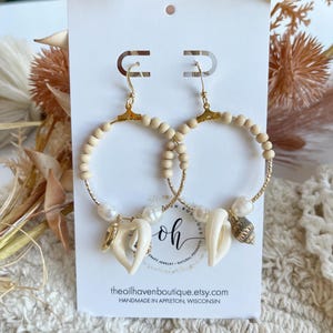 Beach Love Creolen, Duftöl-Diffusor, Boho-Aromatherapie-Schmuck, Küsten-Boho-Ohrringe, Vintage-Perlen, Perlen, Muschelohrringe