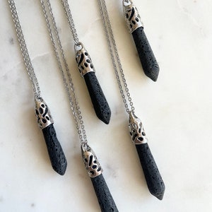 Lava Stone Diffuser Necklace, Hexagonal Bullet Pendant, Stainless Steel
