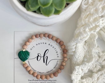 Gemstone Heart and Rosewood Diffuser Bracelet ~ Oil Diffuser Bracelet ~ Essential Oil Accessories ~ Gift ~ Boho Gemstone Bracelet ~ Travel