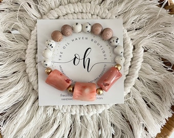 Natural Sea Bamboo Coral Diffuser Bracelets, Dalmatian Jasper Essential Oil Bracelet ~ Gemstones ~ Aromatherapy ~ Beach ~ Gift for her