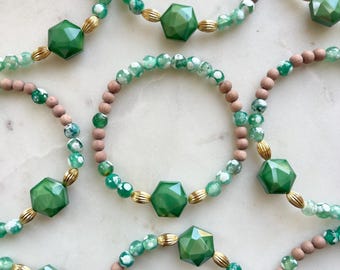 Green Agate Aromatherapy Diffuser Bracelet, 24k Gold Accents