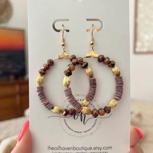 Lilac Shell Hoop Earrings, Essential Oil Diffuser, Boho Aromatherapy Jewelry, Coastal Boho Earrings, Seashell Earrings, Fragrance Earrings