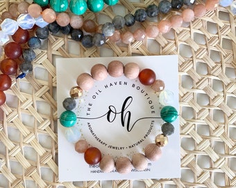 Fall Rainbow ~ Essential Oil Bracelet ~ Aromatherapy ~ Gift for her ~ Malachite ~ Holistic ~ Travel ~ Boho ~ Bridesmaid Gift ~ Stretch