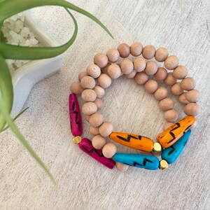 Ethnic Vibrant Lightning Beads ~ Diffuser Bracelet ~ Bone Beads ~ Aromatherapy ~ Essential Oil ~ Orange ~ Pink ~ Blue ~ Boho Style ~ Travel