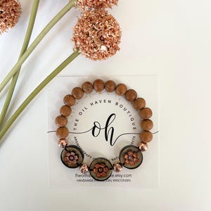 Daisy Bead Essential Oil Diffuser Bracelet: Rose Gold Accents, Boho Jewelry, Aromatherapy, Travel Accessories,