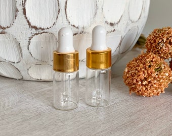 Mini Glass Serum Bottle | Gold Accent, Travel Size (2ml)