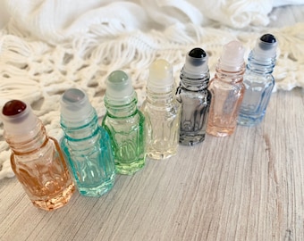 Bouteilles à rouleaux de pierres précieuses pastel ~ 5 ml ~ Bouteille en verre ~ Rouleau d’huile essentielle ~ Aromathérapie ~ Holistique ~ Cadeau ~ Voyage ~ Parfum DIY ~ Cadeaux