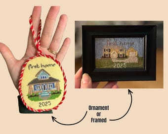 Custom House Cross-Stitch Framed or Ornament!!! First House Gift
