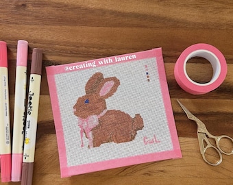 Hand-Painted Chocolate Bunny Needlepoint Canvas - 18 count mesh!!