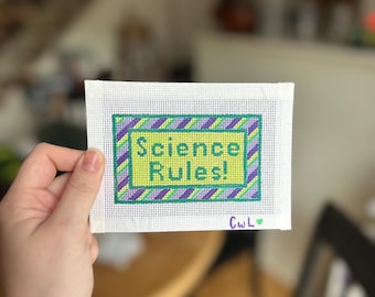 Hand-Painted "Science Rules" Canvas - 18 count mesh!!