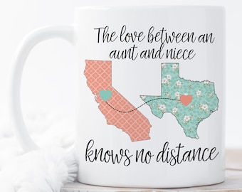 Moving Away Mug, Moving Mug For Aunt, Christmas Gift For Aunt, Connecting States Mug, State To State Mug, Long Distance Mug For Aunt