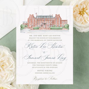 Hotel Viking Watercolor Venue Illustration: Newport Rhode Island Wedding (Digital File) Hand Painted Venue by Boone and June
