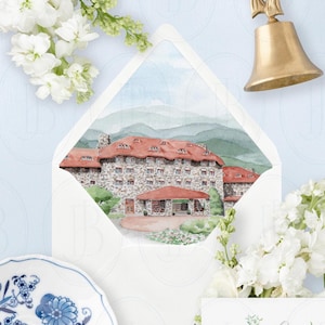 Grove Park Inn Wedding Venue Illustration: Watercolor Envelope Liner (Digital Download)