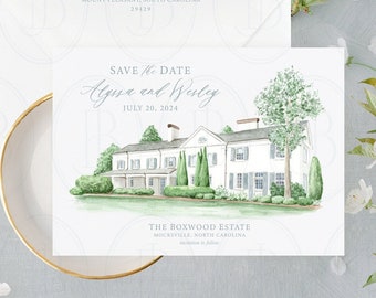 Printed Save The Date, Watercolor Wedding Venue Save The Date, Custom Watercolor Venue, Venue Illustration