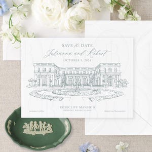 Rosecliff Mansion Line Drawing: Newport Rhode Island Venue (Digital File) Hand Sketched Venue Illustration by Boone and June