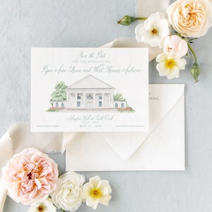 Venue Illustration Save the Date, Custom Save the Date, Watercolor Venue, Save the Dates Venue Portrait, Hand Painted Save the Date