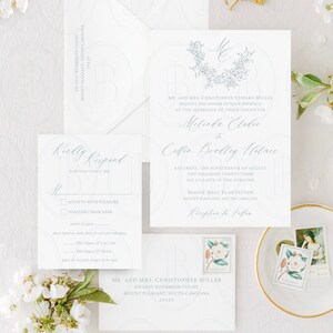 Wedding Invitation Suite Hand Sketched Crest Invitation with Monogram Printed Invitation Set with Reply Card RSVP with Envelope