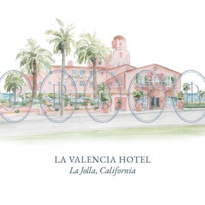 La Valencia Hotel, California - Hand Painted Watercolor Venue Illustration Download