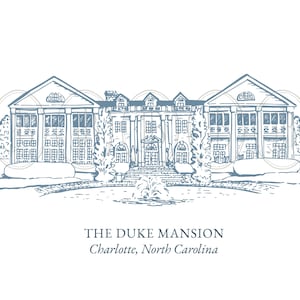 Duke Mansion Fountain View #2, Charlotte, North Carolina - Venue Line Drawing Illustration Download