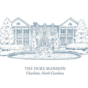 Duke Mansion Fountain View, Charlotte, North Carolina - Venue Line Drawing Illustration Download