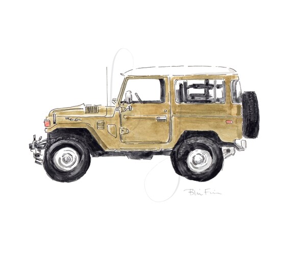 Toyota Fj Cruiser Watercolor Art Print Vintage Land Cruiser Etsy