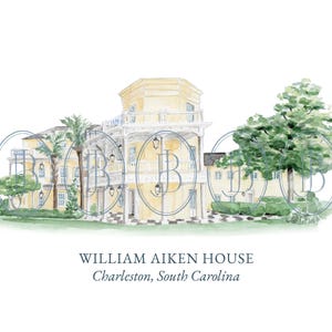 William Aiken House, Charleston, South Carolina - Hand Painted Watercolor Venue Illustration Download