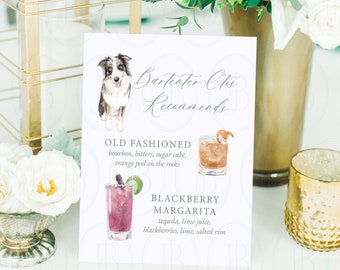 Watercolor Signature Drink Sign with Pet Portrait, Semi-Custom Day Of Paper by Boone and June