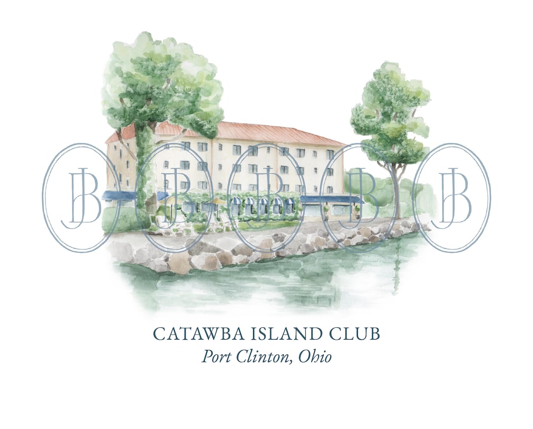 Catawba Island Club, Ohio - Hand Painted Watercolor Venue Illustration ...