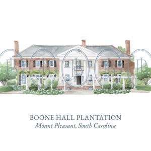 Boone Hall Plantation Watercolor Illustration: South Carolina Wedding Venue (Digital File)